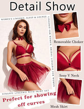 Avidlove Dessous für Riemchen-Dessous mit Rock-Set, abnehmbarer Choker, Nachtwäsche, S-XXL